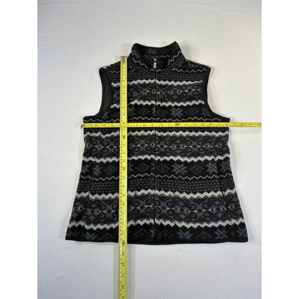 BRITISH KHAKI Women's Fleece Vest Medium Grey Black Fair Isle Nordic Full Zip - Picture 10 of 11